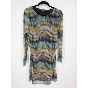 Primark Women's tie dye mesh ruched fitted dress purple green blue‎ Size XL